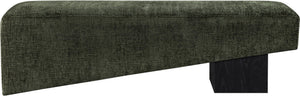 Meridian Furniture Alora Art Deco Upholstered Bench with Sculptural Wood Base for Bedroom or Entryway Use Green 22058 22058Green