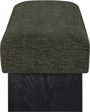 Meridian Furniture Alora Art Deco Upholstered Bench with Sculptural Wood Base for Bedroom or Entryway Use Green 22058 22058Green