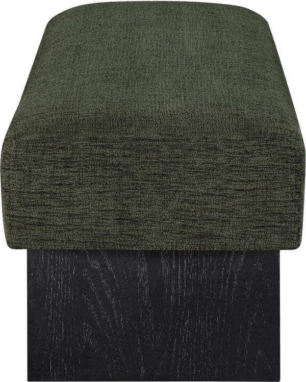 Meridian Furniture Alora Art Deco Upholstered Bench with Sculptural Wood Base for Bedroom or Entryway Use Green 22058 22058Green