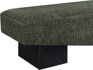 Meridian Furniture Alora Art Deco Upholstered Bench with Sculptural Wood Base for Bedroom or Entryway Use Green 22058 22058Green