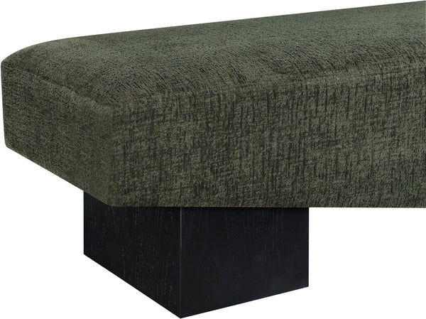 Meridian Furniture Alora Art Deco Upholstered Bench with Sculptural Wood Base for Bedroom or Entryway Use Green 22058 22058Green