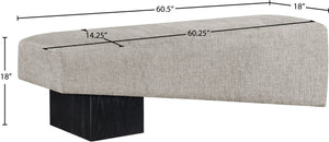 Meridian Furniture Alora Art Deco Upholstered Bench with Sculptural Wood Base for Bedroom or Entryway Use Grey 22058 22058Grey