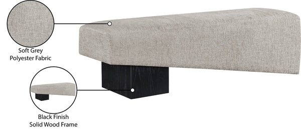 Meridian Furniture Alora Art Deco Upholstered Bench with Sculptural Wood Base for Bedroom or Entryway Use Grey 22058 22058Grey