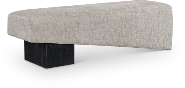 Meridian Furniture Alora Art Deco Upholstered Bench with Sculptural Wood Base for Bedroom or Entryway Use Grey 22058 22058Grey