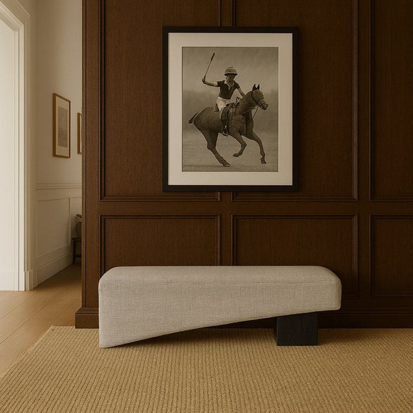 Meridian Furniture Alora Art Deco Upholstered Bench with Sculptural Wood Base for Bedroom or Entryway Use Grey 22058 22058Grey