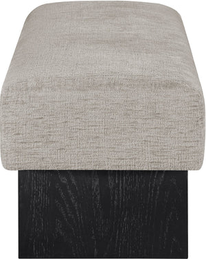 Meridian Furniture Alora Art Deco Upholstered Bench with Sculptural Wood Base for Bedroom or Entryway Use Grey 22058 22058Grey