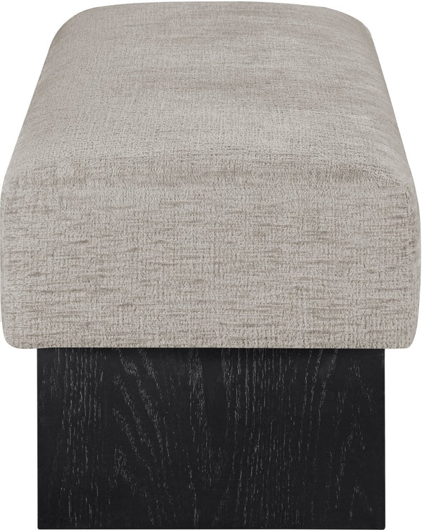 Meridian Furniture Alora Art Deco Upholstered Bench with Sculptural Wood Base for Bedroom or Entryway Use Grey 22058 22058Grey