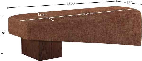 Meridian Furniture Alora Art Deco Upholstered Bench with Sculptural Wood Base for Bedroom or Entryway Use Cognac 22059 22059Cognac