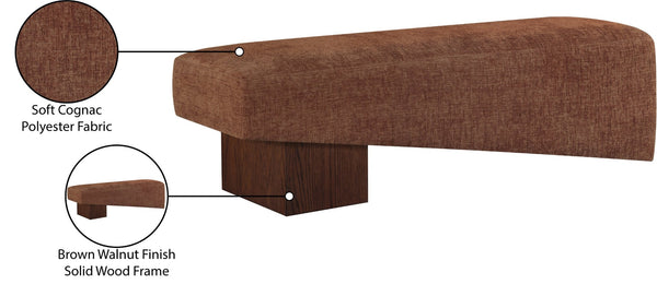Meridian Furniture Alora Art Deco Upholstered Bench with Sculptural Wood Base for Bedroom or Entryway Use Cognac 22059 22059Cognac