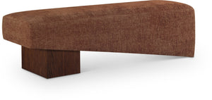 Meridian Furniture Alora Art Deco Upholstered Bench with Sculptural Wood Base for Bedroom or Entryway Use Cognac 22059 22059Cognac