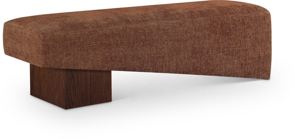 Meridian Furniture Alora Art Deco Upholstered Bench with Sculptural Wood Base for Bedroom or Entryway Use Cognac 22059 22059Cognac