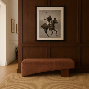 Meridian Furniture Alora Art Deco Upholstered Bench with Sculptural Wood Base for Bedroom or Entryway Use Cognac 22059 22059Cognac