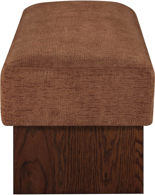 Meridian Furniture Alora Art Deco Upholstered Bench with Sculptural Wood Base for Bedroom or Entryway Use Cognac 22059 22059Cognac