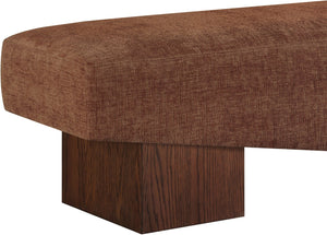 Meridian Furniture Alora Art Deco Upholstered Bench with Sculptural Wood Base for Bedroom or Entryway Use Cognac 22059 22059Cognac