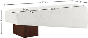 Meridian Furniture Alora Art Deco Upholstered Bench with Sculptural Wood Base for Bedroom or Entryway Use Cream 22059 22059Cream