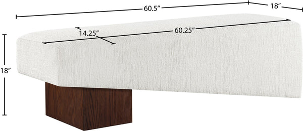 Meridian Furniture Alora Art Deco Upholstered Bench with Sculptural Wood Base for Bedroom or Entryway Use Cream 22059 22059Cream