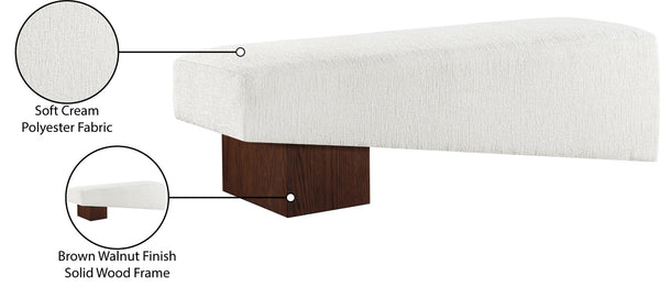 Meridian Furniture Alora Art Deco Upholstered Bench with Sculptural Wood Base for Bedroom or Entryway Use Cream 22059 22059Cream