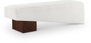 Meridian Furniture Alora Art Deco Upholstered Bench with Sculptural Wood Base for Bedroom or Entryway Use Cream 22059 22059Cream