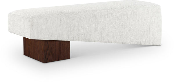 Meridian Furniture Alora Art Deco Upholstered Bench with Sculptural Wood Base for Bedroom or Entryway Use Cream 22059 22059Cream
