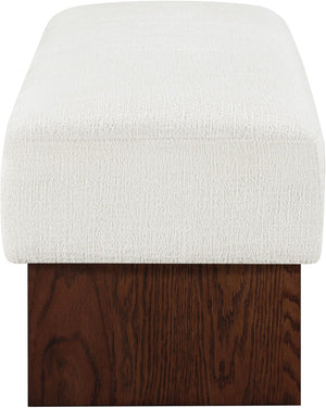 Meridian Furniture Alora Art Deco Upholstered Bench with Sculptural Wood Base for Bedroom or Entryway Use Cream 22059 22059Cream