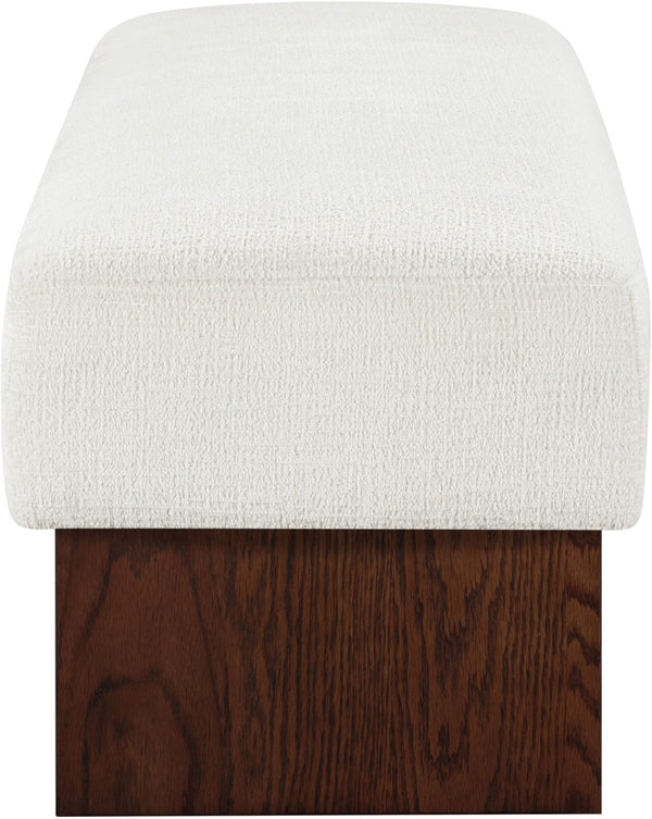 Meridian Furniture Alora Art Deco Upholstered Bench with Sculptural Wood Base for Bedroom or Entryway Use Cream 22059 22059Cream