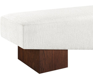 Meridian Furniture Alora Art Deco Upholstered Bench with Sculptural Wood Base for Bedroom or Entryway Use Cream 22059 22059Cream