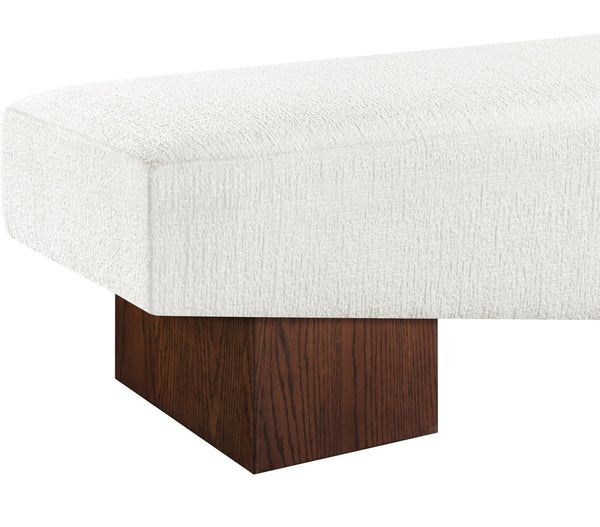 Meridian Furniture Alora Art Deco Upholstered Bench with Sculptural Wood Base for Bedroom or Entryway Use Cream 22059 22059Cream