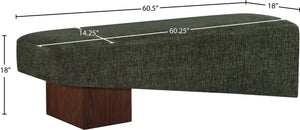 Meridian Furniture Alora Art Deco Upholstered Bench with Sculptural Wood Base for Bedroom or Entryway Use Green 22059 22059Green