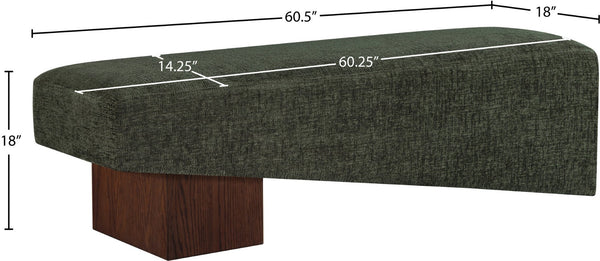 Meridian Furniture Alora Art Deco Upholstered Bench with Sculptural Wood Base for Bedroom or Entryway Use Green 22059 22059Green