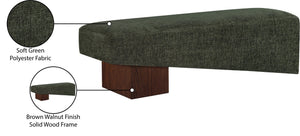 Meridian Furniture Alora Art Deco Upholstered Bench with Sculptural Wood Base for Bedroom or Entryway Use Green 22059 22059Green