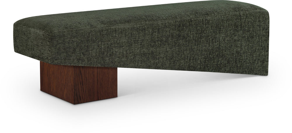 Meridian Furniture Alora Art Deco Upholstered Bench with Sculptural Wood Base for Bedroom or Entryway Use Green 22059 22059Green