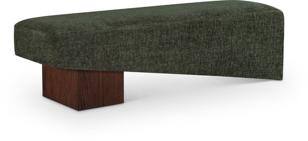 Meridian Furniture Alora Art Deco Upholstered Bench with Sculptural Wood Base for Bedroom or Entryway Use Green 22059 22059Green
