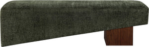 Meridian Furniture Alora Art Deco Upholstered Bench with Sculptural Wood Base for Bedroom or Entryway Use Green 22059 22059Green