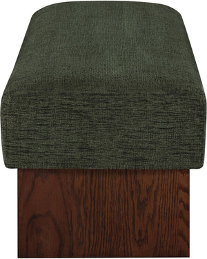 Meridian Furniture Alora Art Deco Upholstered Bench with Sculptural Wood Base for Bedroom or Entryway Use Green 22059 22059Green