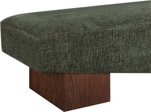 Meridian Furniture Alora Art Deco Upholstered Bench with Sculptural Wood Base for Bedroom or Entryway Use Green 22059 22059Green