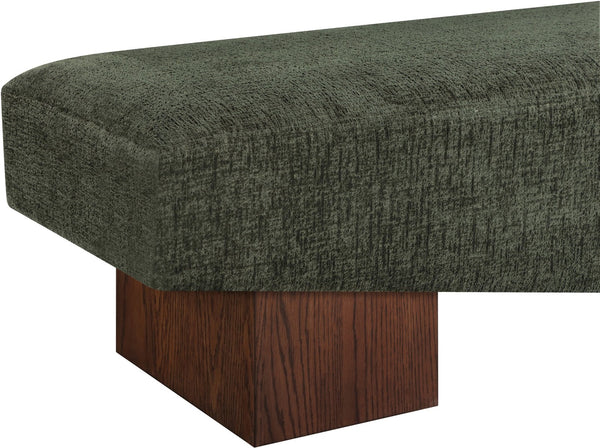 Meridian Furniture Alora Art Deco Upholstered Bench with Sculptural Wood Base for Bedroom or Entryway Use Green 22059 22059Green