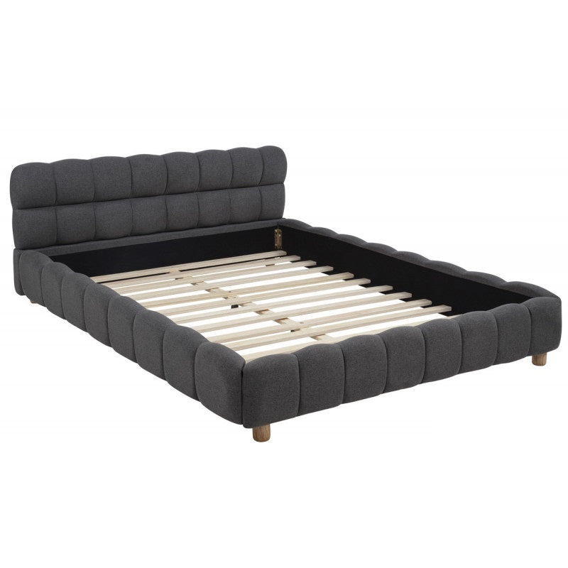 English Elm Modern Upholstered Bed Queen Platform Frame with Plush Grid Jute Fabric, Low-Profile Eco Chic Design Gray 85.5 L x 11 W x 8 H B011S01854