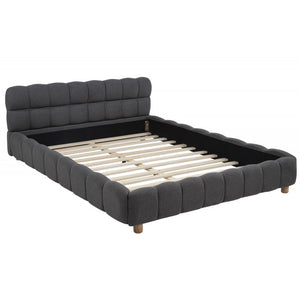 English Elm Modern Upholstered Bed Queen Platform Frame with Plush Grid Jute Fabric, Low-Profile Eco Chic Design Gray 85.5 L x 11 W x 8 H B011S01854