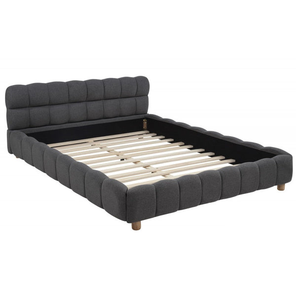 English Elm Modern Upholstered Bed Queen Platform Frame with Plush Grid Jute Fabric, Low-Profile Eco Chic Design Gray 85.5 L x 11 W x 8 H B011S01854