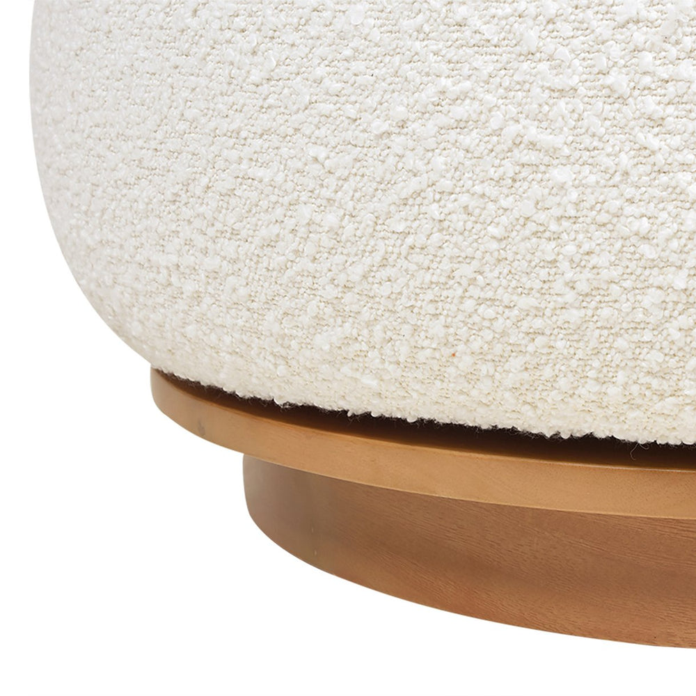 English Elm Jennifer Taylor Home - Fuji Ivory White Boucle 360° Swivel Low Barrel Accent Chair with Solid Rubberwood Base, Lounge-Friendly B2719P238262