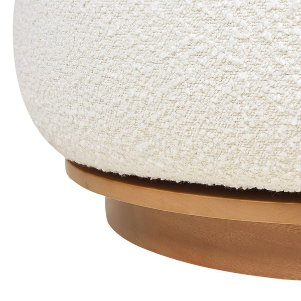 English Elm Jennifer Taylor Home - Fuji Ivory White Boucle 360° Swivel Low Barrel Accent Chair with Solid Rubberwood Base, Lounge-Friendly B2719P238262