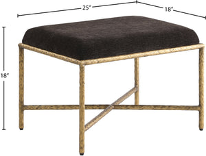 Meridian Furniture Valley Chenille Upholstered Bench with Brass Iron Legs for Bedroom or Entryway 22061Brown