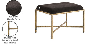 Meridian Furniture Valley Chenille Upholstered Bench with Brass Iron Legs for Bedroom or Entryway 22061Brown