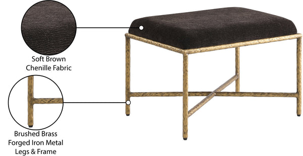 Meridian Furniture Valley Chenille Upholstered Bench with Brass Iron Legs for Bedroom or Entryway 22061Brown