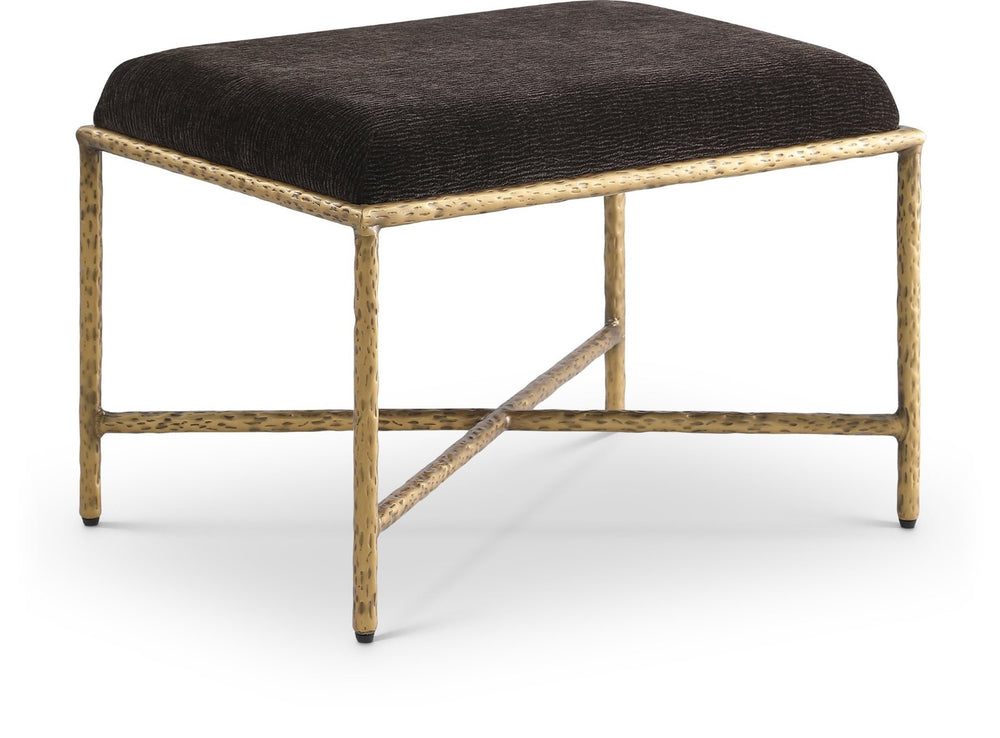 Meridian Furniture Valley Chenille Upholstered Bench with Brass Iron Legs for Bedroom or Entryway 22061Brown