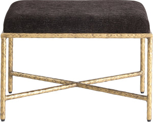 Meridian Furniture Valley Chenille Upholstered Bench with Brass Iron Legs for Bedroom or Entryway 22061Brown