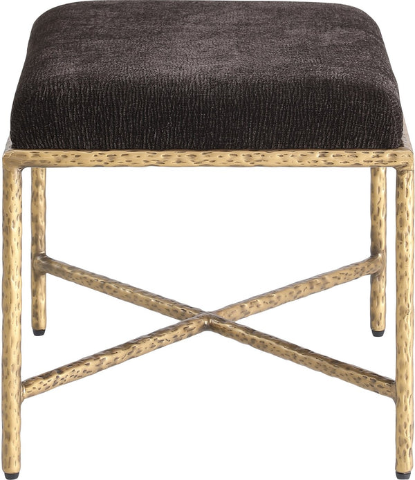 Meridian Furniture Valley Chenille Upholstered Bench with Brass Iron Legs for Bedroom or Entryway 22061Brown