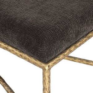 Meridian Furniture Valley Chenille Upholstered Bench with Brass Iron Legs for Bedroom or Entryway 22061Brown