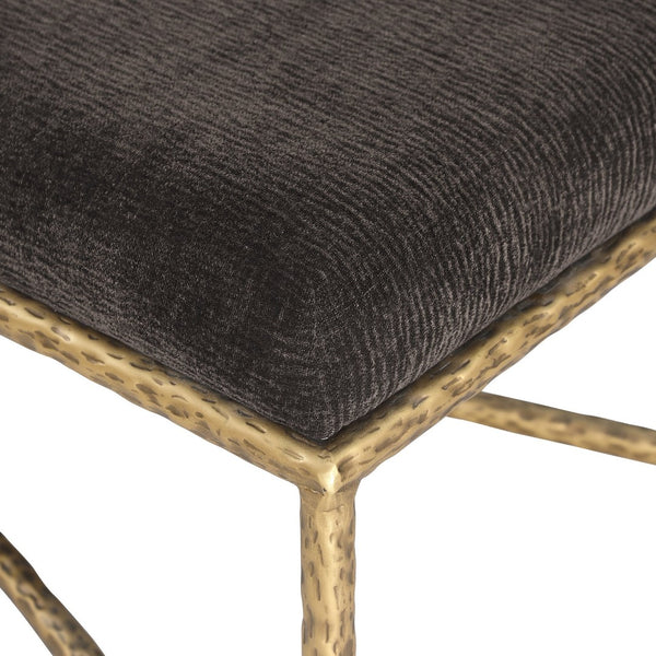 Meridian Furniture Valley Chenille Upholstered Bench with Brass Iron Legs for Bedroom or Entryway 22061Brown