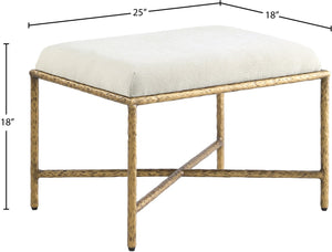 Meridian Furniture Valley Chenille Upholstered Accent Bench with Brushed Brass Iron Legs for Bedroom Entry 22061Cream